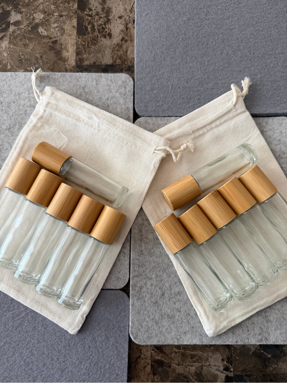 Glass Travel Bottles with Bamboo Caps - Set of 12